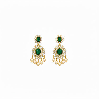Gold Plated CZ, Crystal & AD Pendant Necklace Jewellery Set with Matching Earrings for Women – SJN_351