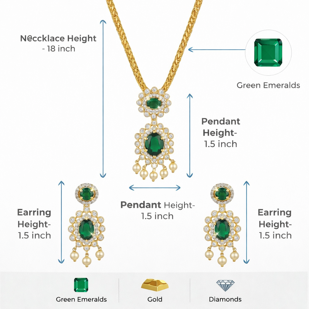 Gold Plated CZ, Crystal & AD Pendant Necklace Jewellery Set with Matching Earrings for Women – SJN_351