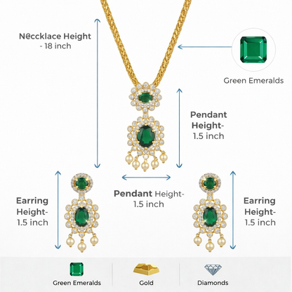 Gold Plated CZ, Crystal & AD Pendant Necklace Jewellery Set with Matching Earrings for Women – SJN_351