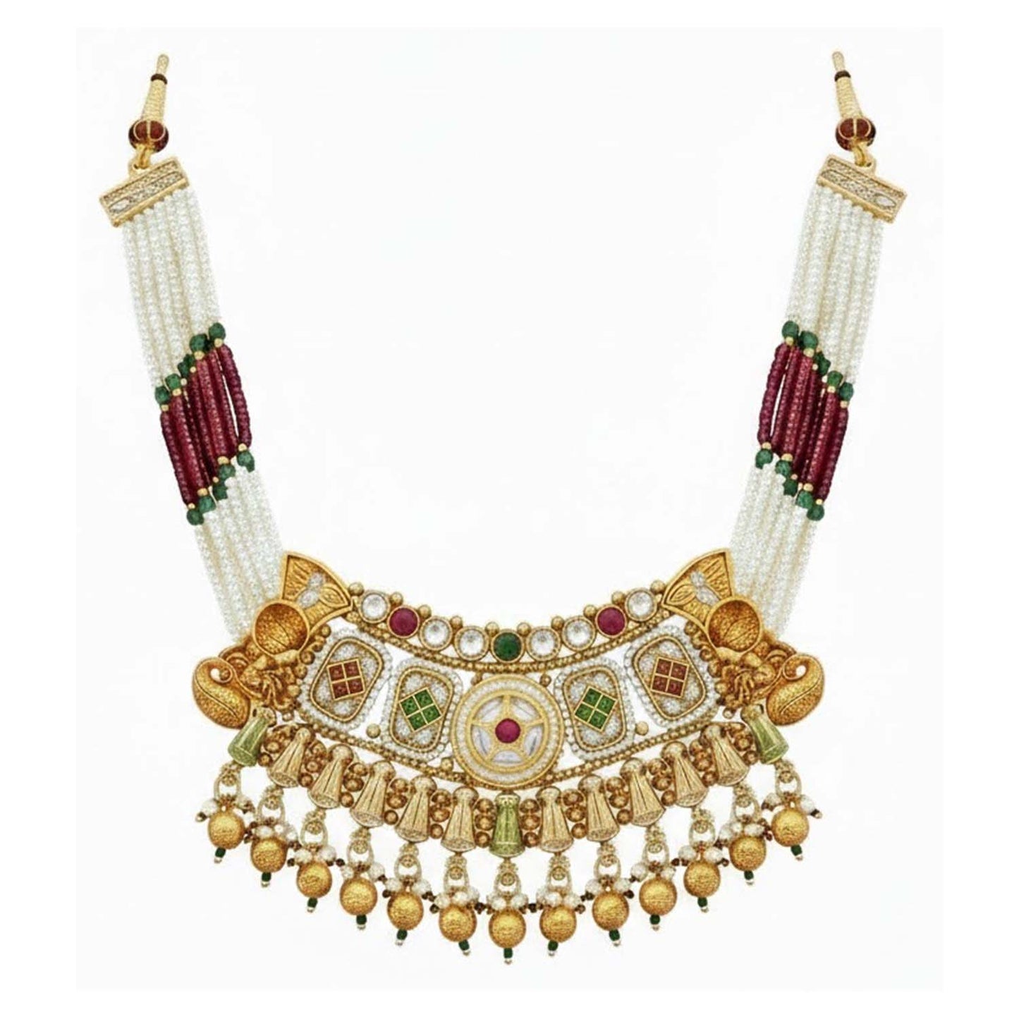 Shining Jewel Traditional Bridal Style Gold Plated Beaded Necklace Set with Matching Jhumka Earrings & Maang Tikka for Women - SJN_352