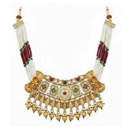 Shining Jewel Traditional Bridal Style Gold Plated Beaded Necklace Set with Matching Jhumka Earrings & Maang Tikka for Women - SJN_352