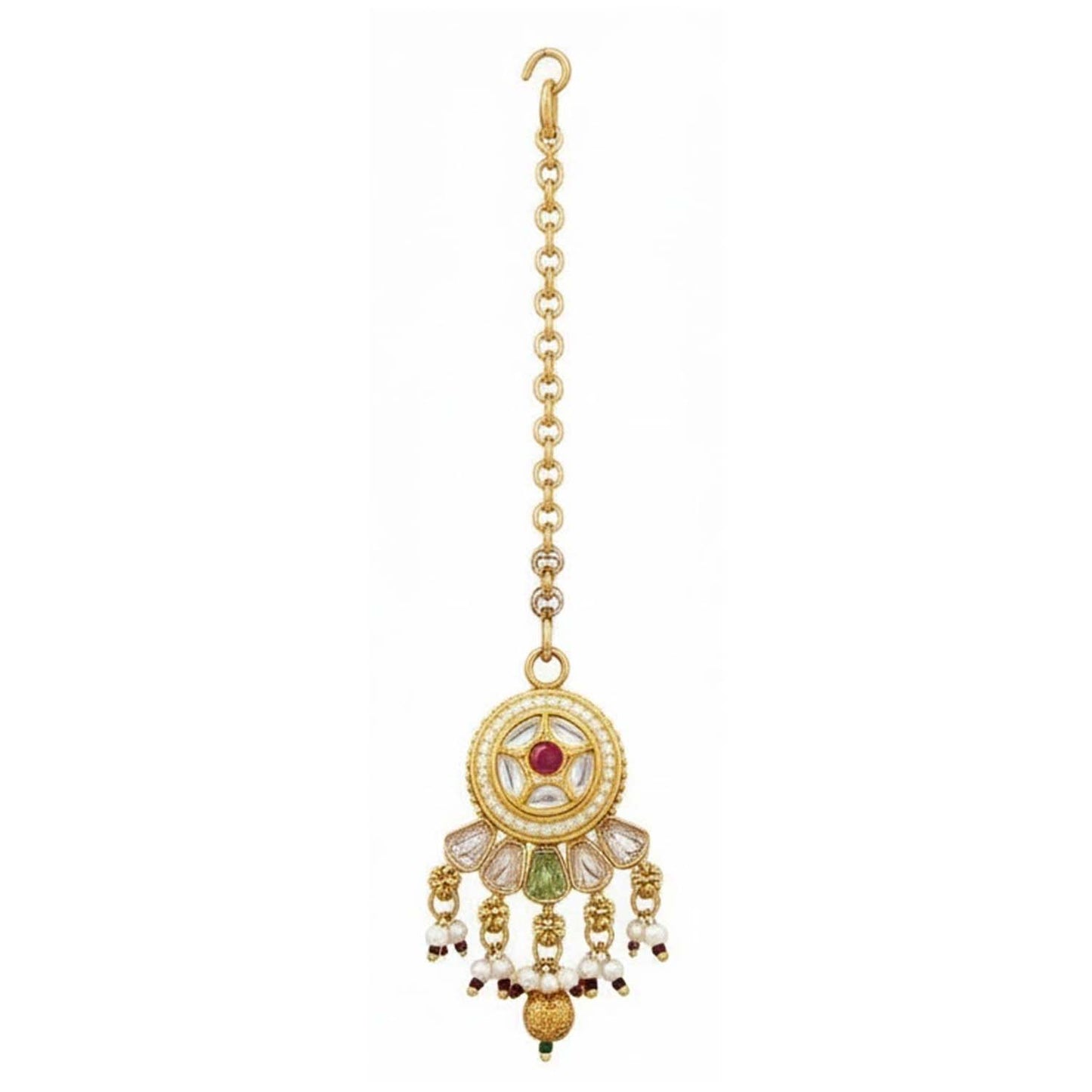 Shining Jewel Traditional Bridal Style Gold Plated Beaded Necklace Set with Matching Jhumka Earrings & Maang Tikka for Women - SJN_352