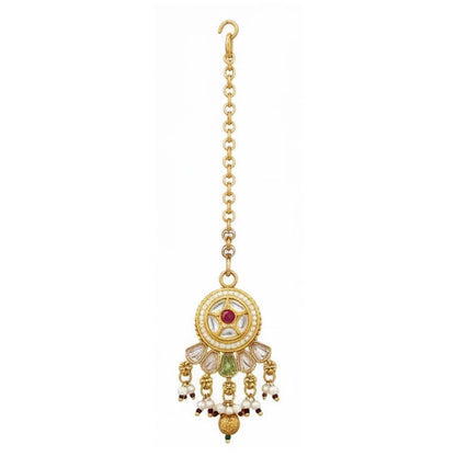 Shining Jewel Traditional Bridal Style Gold Plated Beaded Necklace Set with Matching Jhumka Earrings & Maang Tikka for Women - SJN_352