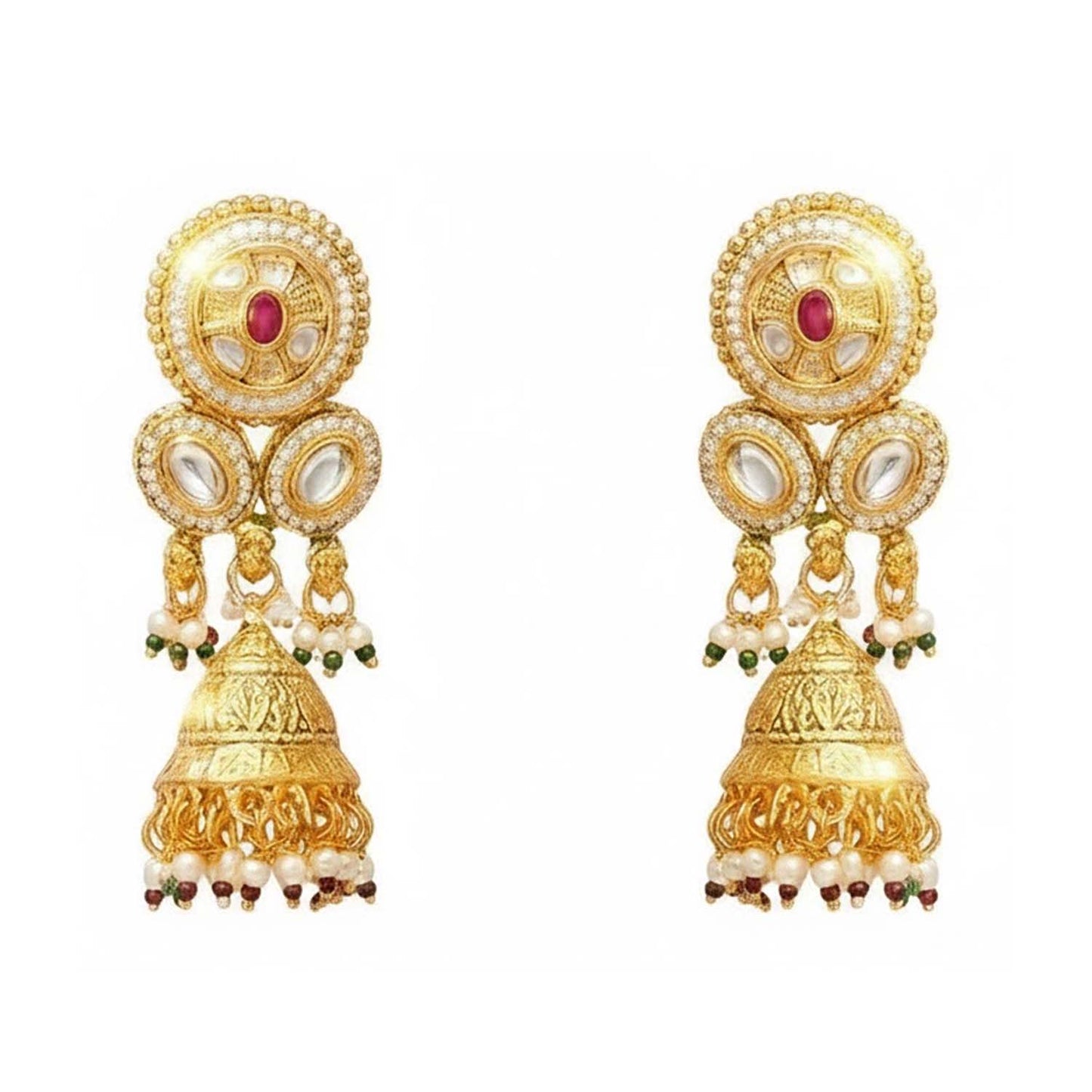 Shining Jewel Traditional Bridal Gold Plated Pearl Beaded Necklace with Jhumka Earrings & Maang Tikka for Women - SJN_353