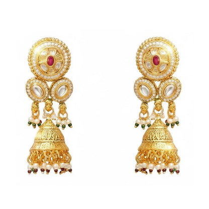 Shining Jewel Traditional Bridal Gold Plated Pearl Beaded Necklace with Jhumka Earrings & Maang Tikka for Women - SJN_353