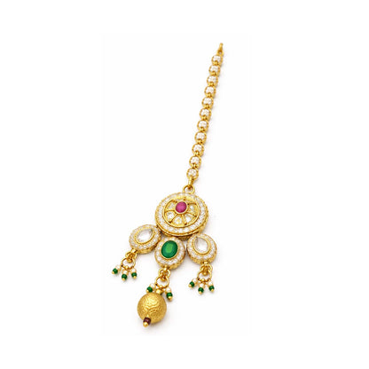 Shining Jewel Traditional Bridal Gold Plated Pearl Beaded Necklace with Jhumka Earrings & Maang Tikka for Women - SJN_353