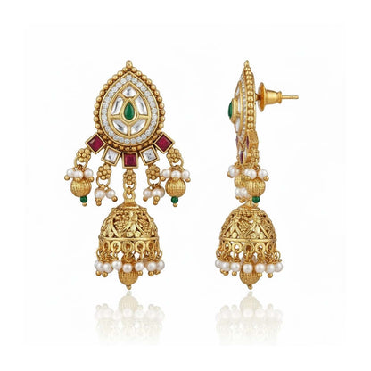 Shining Jewel Traditional Bridal Gold Plated Pearl Beaded Necklace with Jhumka Earrings & Maang Tikka for Women - SJN_353