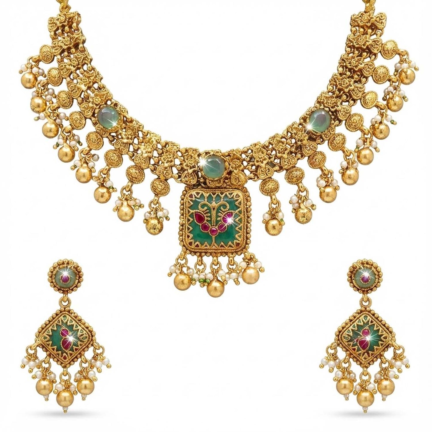 Shining Jewel Traditional Gold Plated Necklace Set with Matching Earrings – Imitation Jewellery for Women SJN_355