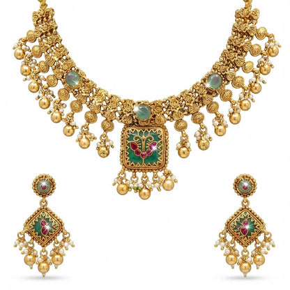 Shining Jewel Traditional Gold Plated Necklace Set with Matching Earrings – Imitation Jewellery for Women SJN_355
