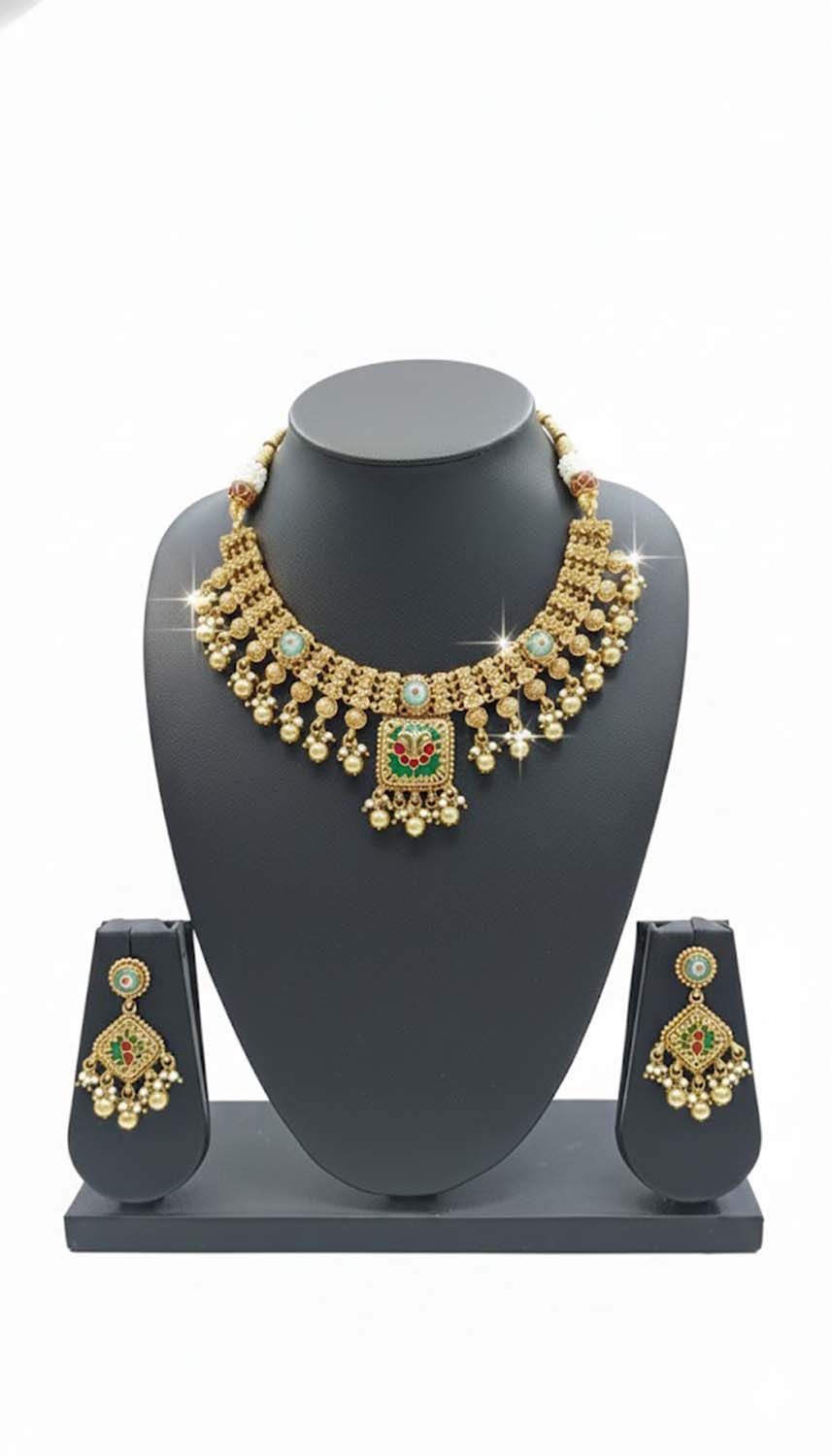 Shining Jewel Traditional Gold Plated Necklace Set with Matching Earrings – Imitation Jewellery for Women SJN_355