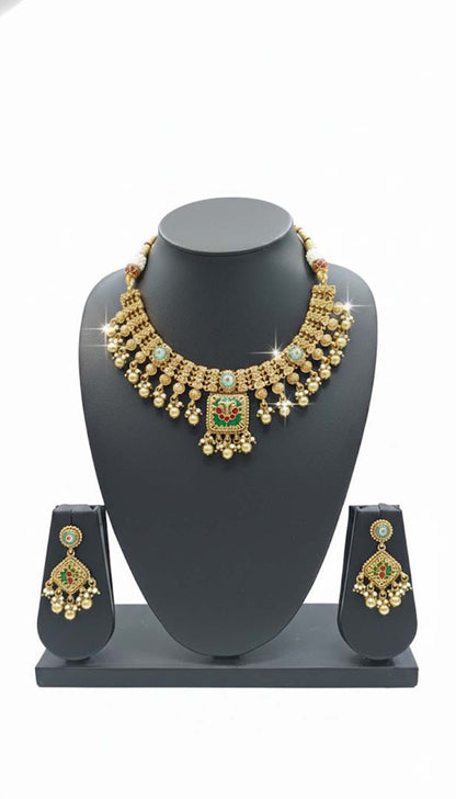 Shining Jewel Traditional Gold Plated Necklace Set with Matching Earrings – Imitation Jewellery for Women SJN_355