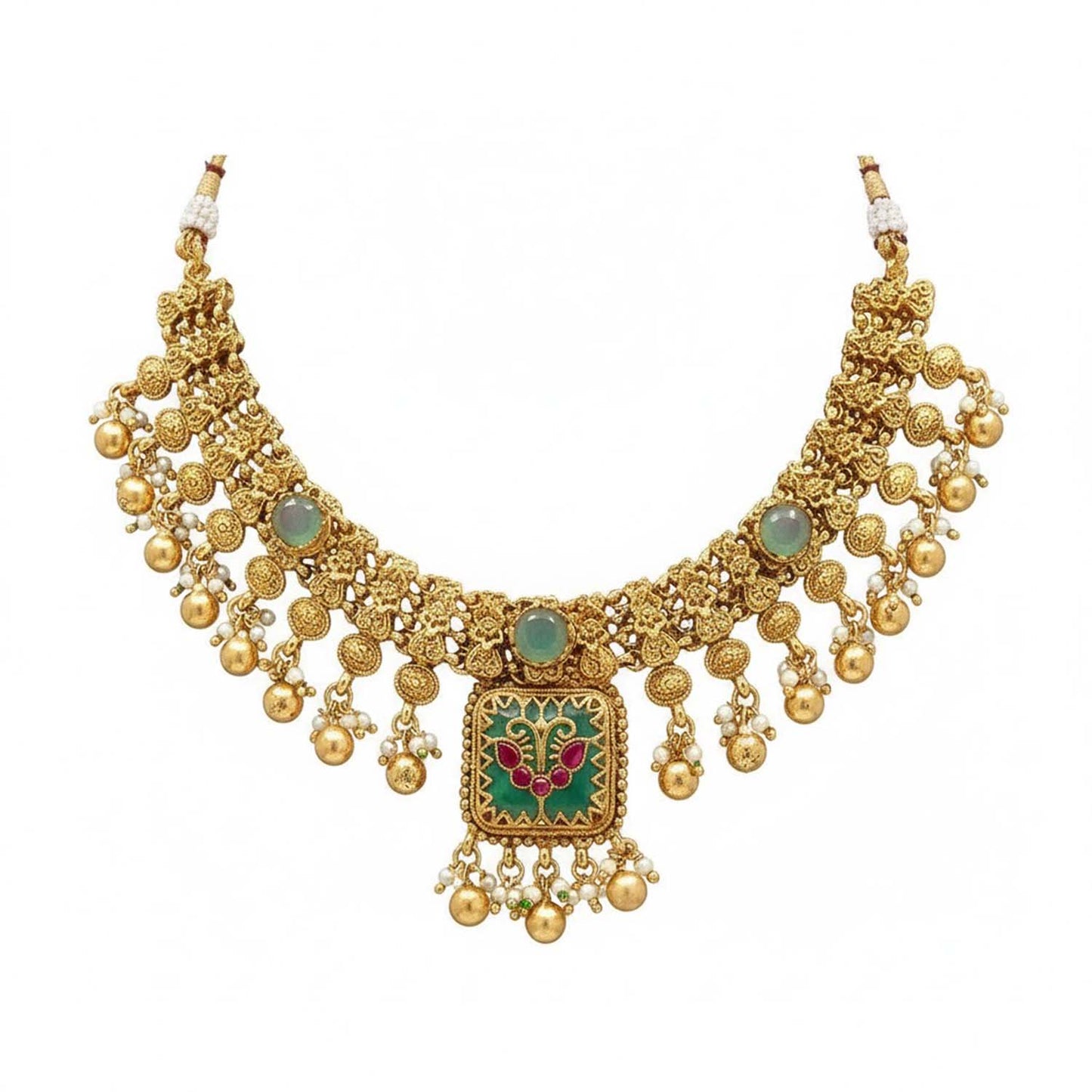 Shining Jewel Traditional Gold Plated Necklace Set with Matching Earrings – Imitation Jewellery for Women SJN_355