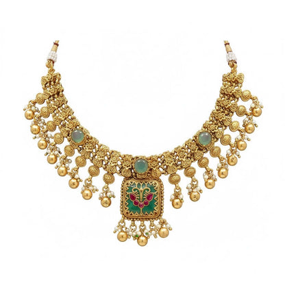 Shining Jewel Traditional Gold Plated Necklace Set with Matching Earrings – Imitation Jewellery for Women SJN_355
