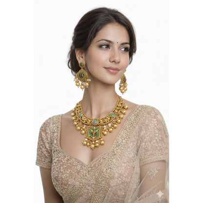 Shining Jewel Traditional Gold Plated Necklace Set with Matching Earrings – Imitation Jewellery for Women SJN_355