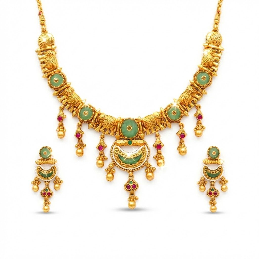 Traditional Gold Plated Necklace Set with Matching Earrings for Women SJN_356
