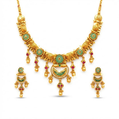Traditional Gold Plated Necklace Set with Matching Earrings for Women SJN_356