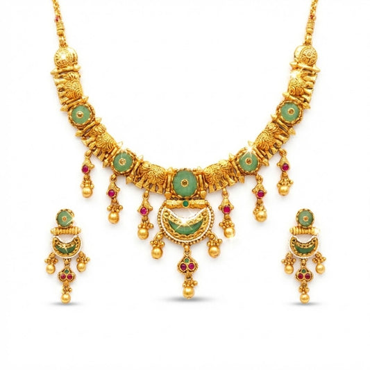 Traditional Gold Plated Necklace Set with Matching Earrings for Women SJN_356
