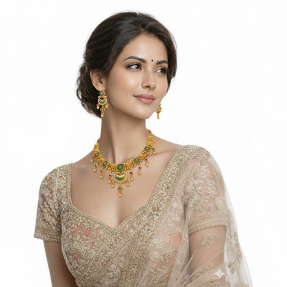 Traditional Gold Plated Necklace Set with Matching Earrings for Women SJN_356