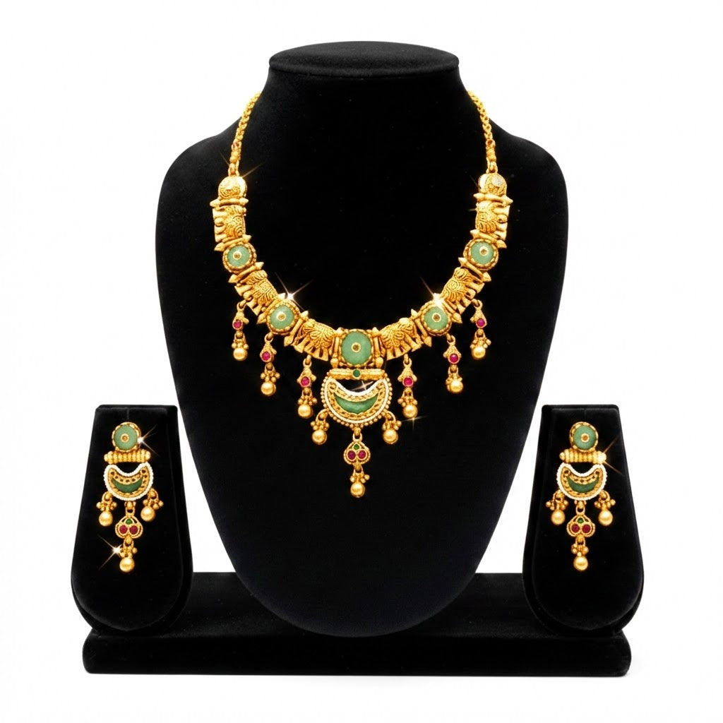 Traditional Gold Plated Necklace Set with Matching Earrings for Women SJN_356