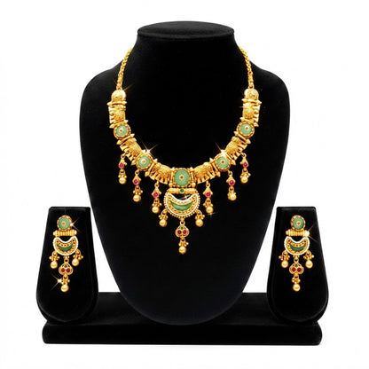 Traditional Gold Plated Necklace Set with Matching Earrings for Women SJN_356