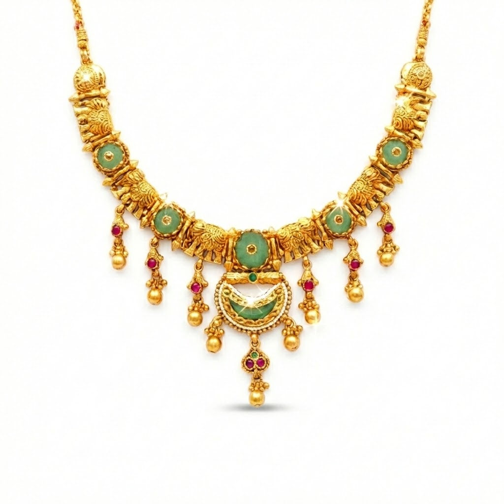 Traditional Gold Plated Necklace Set with Matching Earrings for Women SJN_356