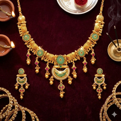 Traditional Gold Plated Necklace Set with Matching Earrings for Women SJN_356