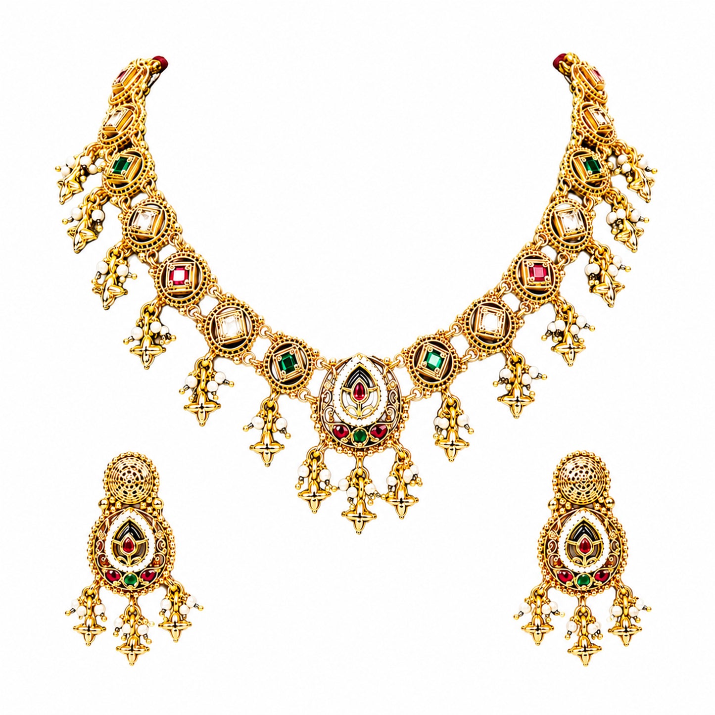 Traditional Indian Heritage Gold Plated Kundan,CZ, Studded Choker Wedding, Bridal Dori Necklace with Matching Earring Jewelry Set For Women (SJN_357_D1)