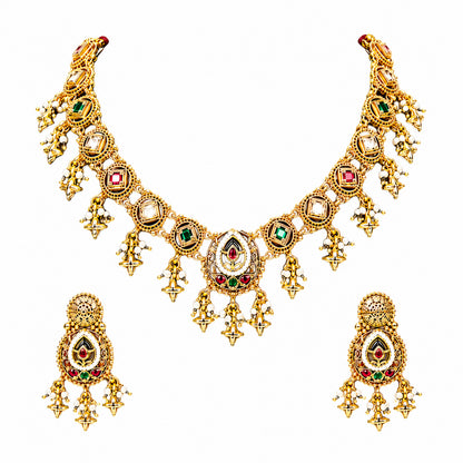 Traditional Indian Heritage Gold Plated Kundan,CZ, Studded Choker Wedding, Bridal Dori Necklace with Matching Earring Jewelry Set For Women (SJN_357_D1)