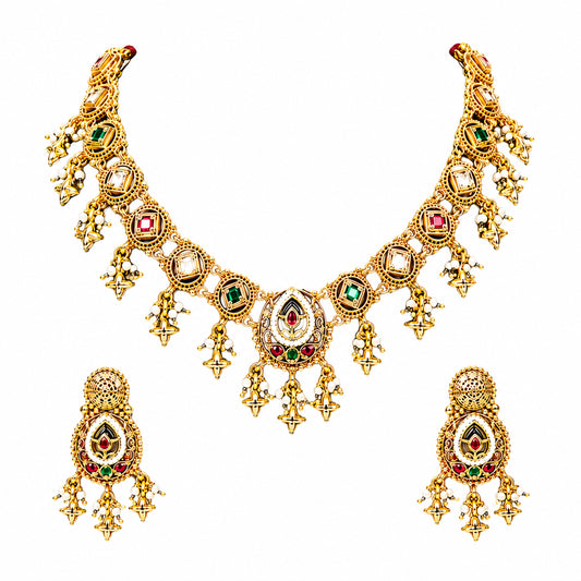 Traditional Indian Heritage Gold Plated Kundan,CZ, Studded Choker Wedding, Bridal Dori Necklace with Matching Earring Jewelry Set For Women (SJN_357_D1)