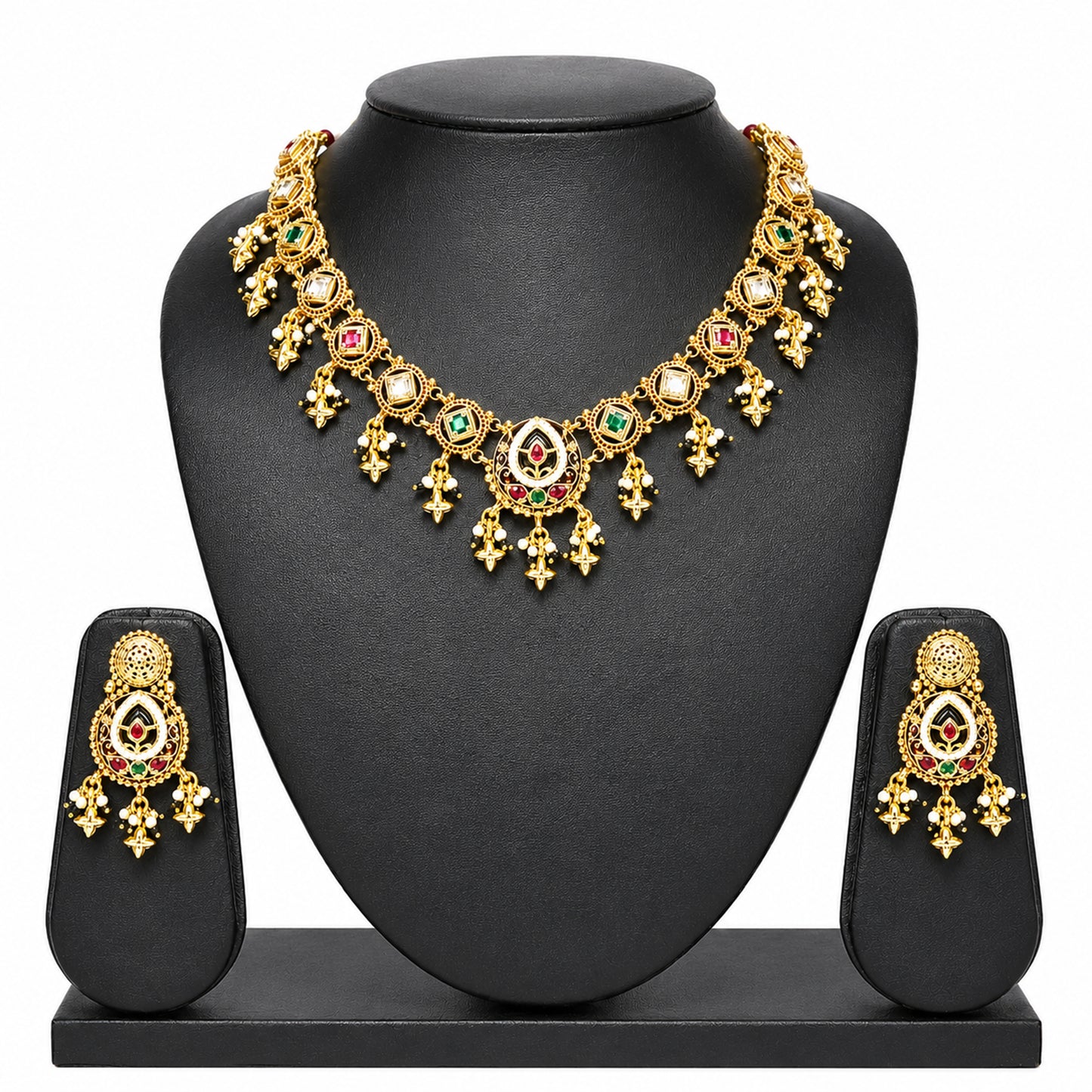 Traditional Indian Heritage Gold Plated Kundan,CZ, Studded Choker Wedding, Bridal Dori Necklace with Matching Earring Jewelry Set For Women (SJN_357_D1)