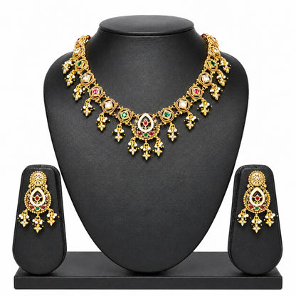 Traditional Indian Heritage Gold Plated Kundan,CZ, Studded Choker Wedding, Bridal Dori Necklace with Matching Earring Jewelry Set For Women (SJN_357_D1)