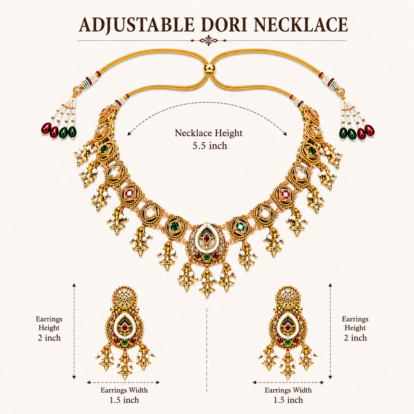 Traditional Indian Heritage Gold Plated Kundan,CZ, Studded Choker Wedding, Bridal Dori Necklace with Matching Earring Jewelry Set For Women (SJN_357_D1)