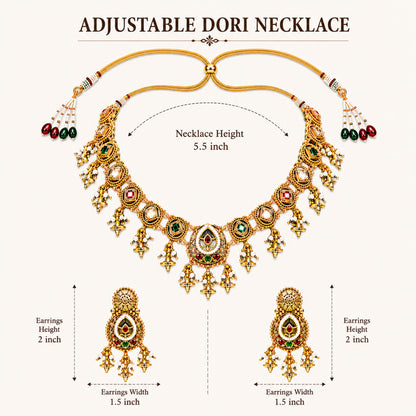 Traditional Indian Heritage Gold Plated Kundan,CZ, Studded Choker Wedding, Bridal Dori Necklace with Matching Earring Jewelry Set For Women (SJN_357_D1)