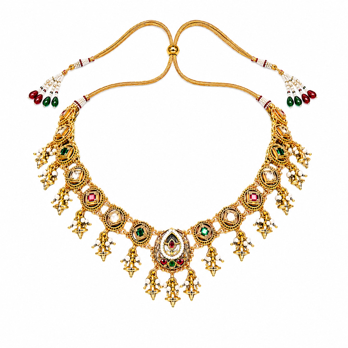 Traditional Indian Heritage Gold Plated Kundan,CZ, Studded Choker Wedding, Bridal Dori Necklace with Matching Earring Jewelry Set For Women (SJN_357_D1)