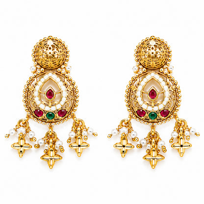 Traditional Indian Heritage Gold Plated Kundan,CZ, Studded Choker Wedding, Bridal Dori Necklace with Matching Earring Jewelry Set For Women (SJN_357_D1)