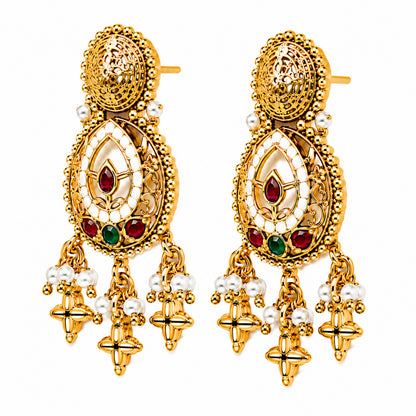 Traditional Indian Heritage Gold Plated Kundan,CZ, Studded Choker Wedding, Bridal Dori Necklace with Matching Earring Jewelry Set For Women (SJN_357_D1)