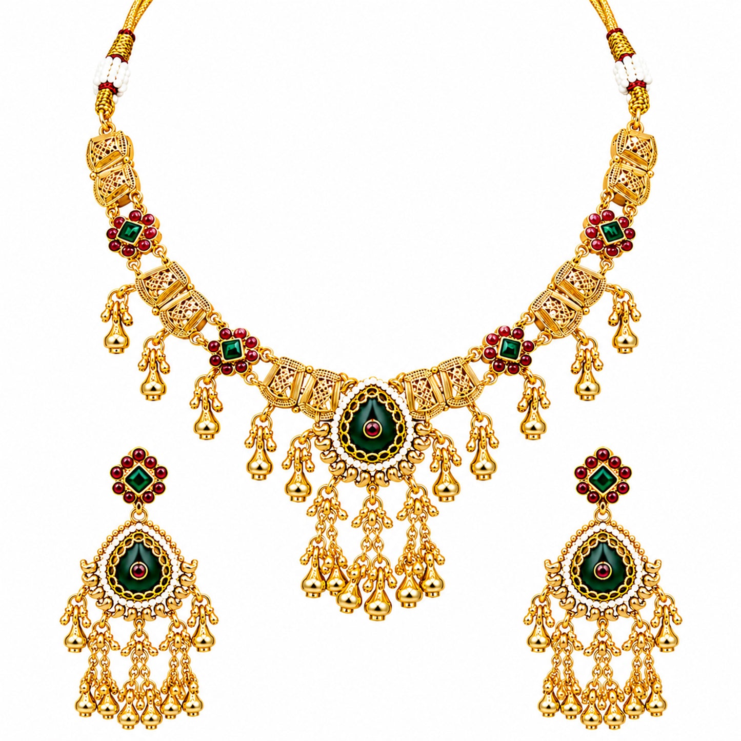Traditional Indian Heritage Gold Plated Kundan,CZ, Studded Choker Wedding, Bridal Dori Necklace with Matching Earring Jewelry Set For Women (SJN_357_D2)