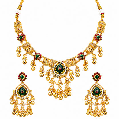 Traditional Indian Heritage Gold Plated Kundan,CZ, Studded Choker Wedding, Bridal Dori Necklace with Matching Earring Jewelry Set For Women (SJN_357_D2)