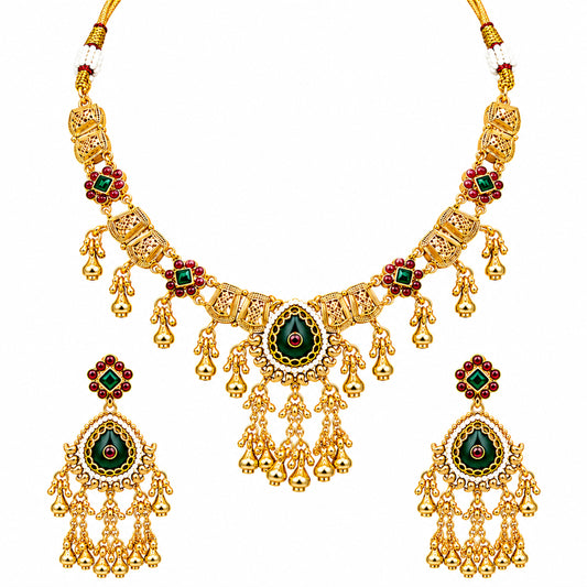 Traditional Indian Heritage Gold Plated Kundan,CZ, Studded Choker Wedding, Bridal Dori Necklace with Matching Earring Jewelry Set For Women (SJN_357_D2)