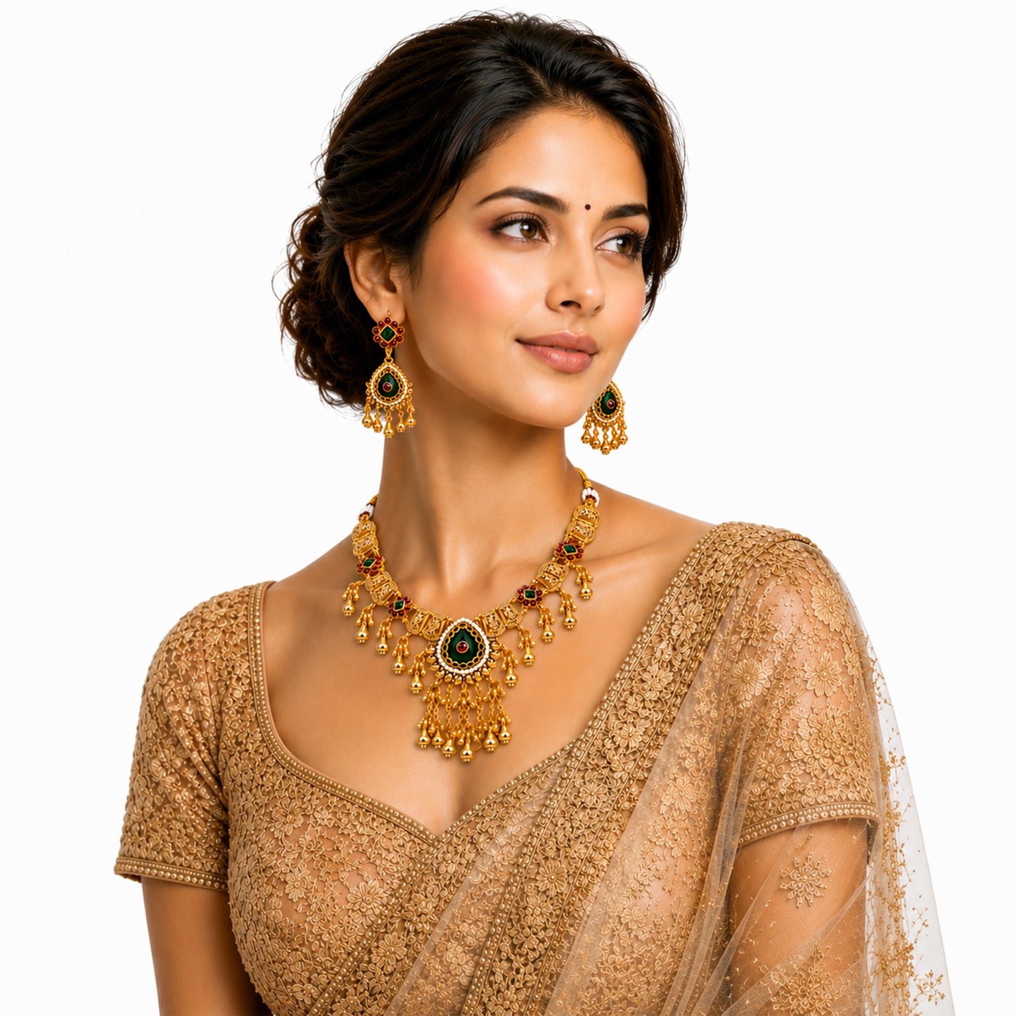 Traditional Indian Heritage Gold Plated Kundan,CZ, Studded Choker Wedding, Bridal Dori Necklace with Matching Earring Jewelry Set For Women (SJN_357_D2)