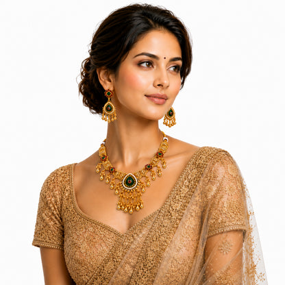 Traditional Indian Heritage Gold Plated Kundan,CZ, Studded Choker Wedding, Bridal Dori Necklace with Matching Earring Jewelry Set For Women (SJN_357_D2)