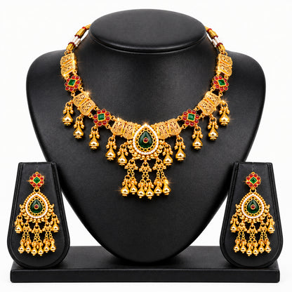 Traditional Indian Heritage Gold Plated Kundan,CZ, Studded Choker Wedding, Bridal Dori Necklace with Matching Earring Jewelry Set For Women (SJN_357_D2)