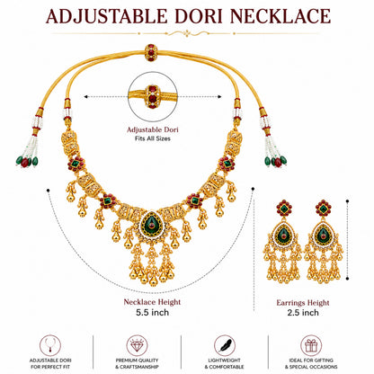 Traditional Indian Heritage Gold Plated Kundan,CZ, Studded Choker Wedding, Bridal Dori Necklace with Matching Earring Jewelry Set For Women (SJN_357_D2)