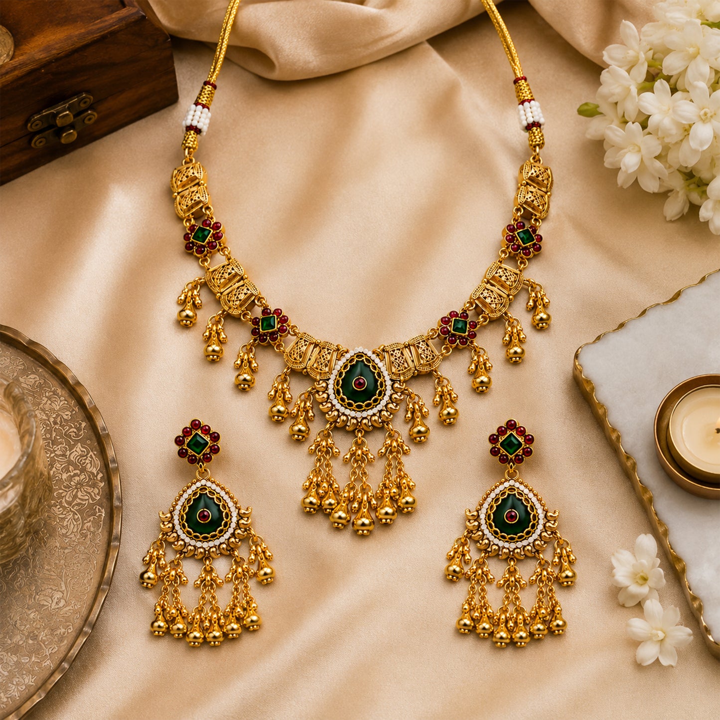 Traditional Indian Heritage Gold Plated Kundan,CZ, Studded Choker Wedding, Bridal Dori Necklace with Matching Earring Jewelry Set For Women (SJN_357_D2)