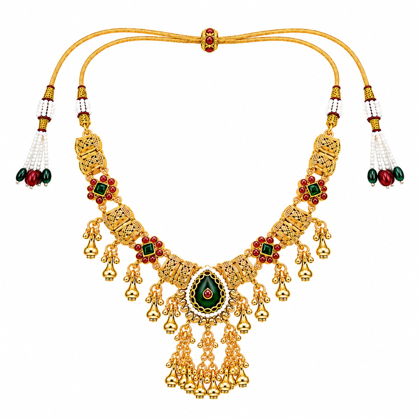 Traditional Indian Heritage Gold Plated Kundan,CZ, Studded Choker Wedding, Bridal Dori Necklace with Matching Earring Jewelry Set For Women (SJN_357_D2)