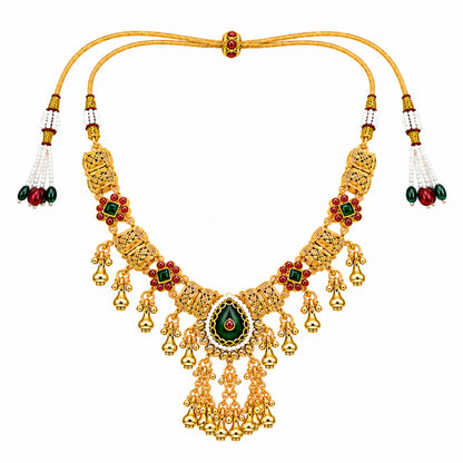 Traditional Indian Heritage Gold Plated Kundan,CZ, Studded Choker Wedding, Bridal Dori Necklace with Matching Earring Jewelry Set For Women (SJN_357_D2)