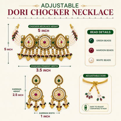Traditional Indian Heritage Gold Plated Kundan,CZ, Studded Choker Wedding, Bridal Dori Necklace with Matching Earring Jewelry Set For Women (SJN_358_D1)