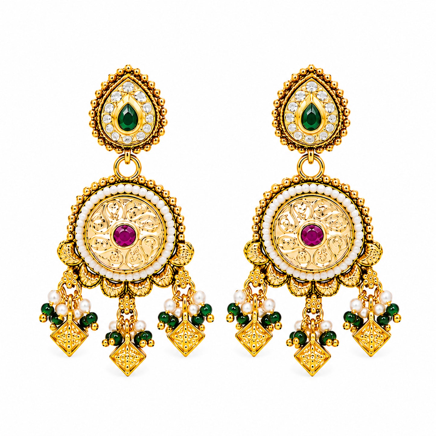 Traditional Indian Heritage Gold Plated Kundan,CZ, Studded Choker Wedding, Bridal Dori Necklace with Matching Earring Jewelry Set For Women (SJN_358_D1)