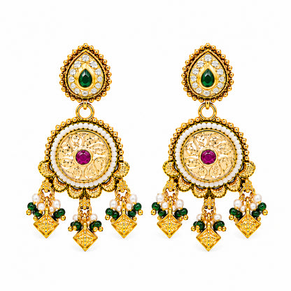 Traditional Indian Heritage Gold Plated Kundan,CZ, Studded Choker Wedding, Bridal Dori Necklace with Matching Earring Jewelry Set For Women (SJN_358_D1)