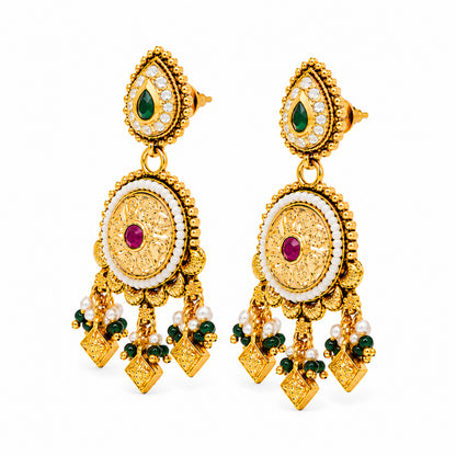 Traditional Indian Heritage Gold Plated Kundan,CZ, Studded Choker Wedding, Bridal Dori Necklace with Matching Earring Jewelry Set For Women (SJN_358_D1)